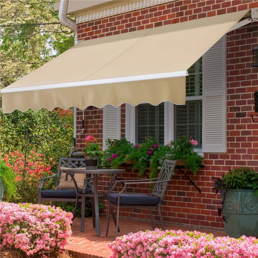 Beige Retractable Patio Sun Shade Awning with Hand Crank E838