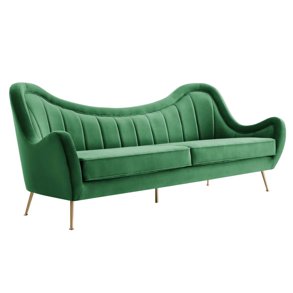 Velvet and Stainless Steel Sofa in Emerald Green Q8885