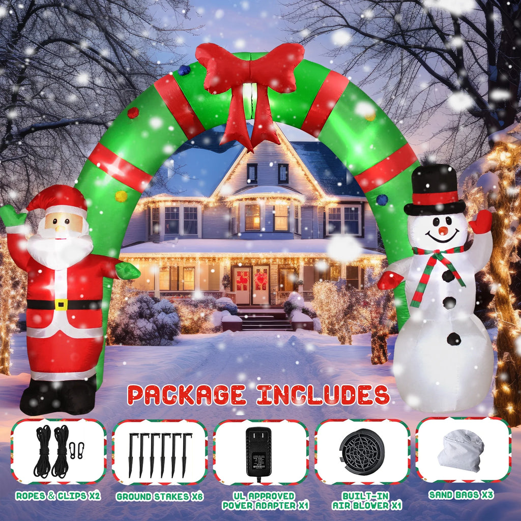 10FT Christmas Inflatable Archway Santa Claus and Snowman with LED Lights U1822