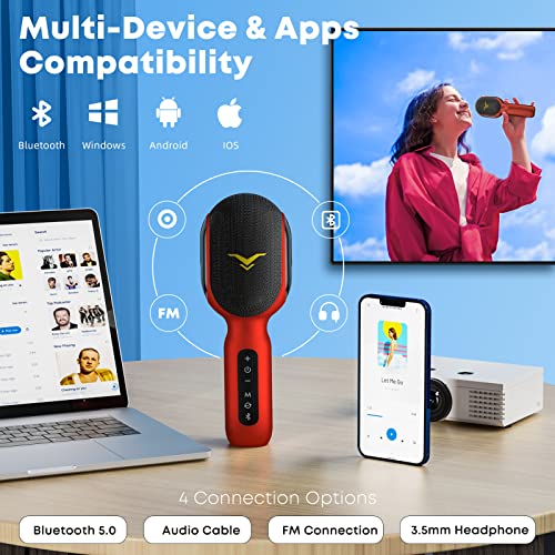 Wireless Bluetooth Karaoke Microphone, 5-in-1 Portable Handheld Mic Speaker with RGB Lights Z37680