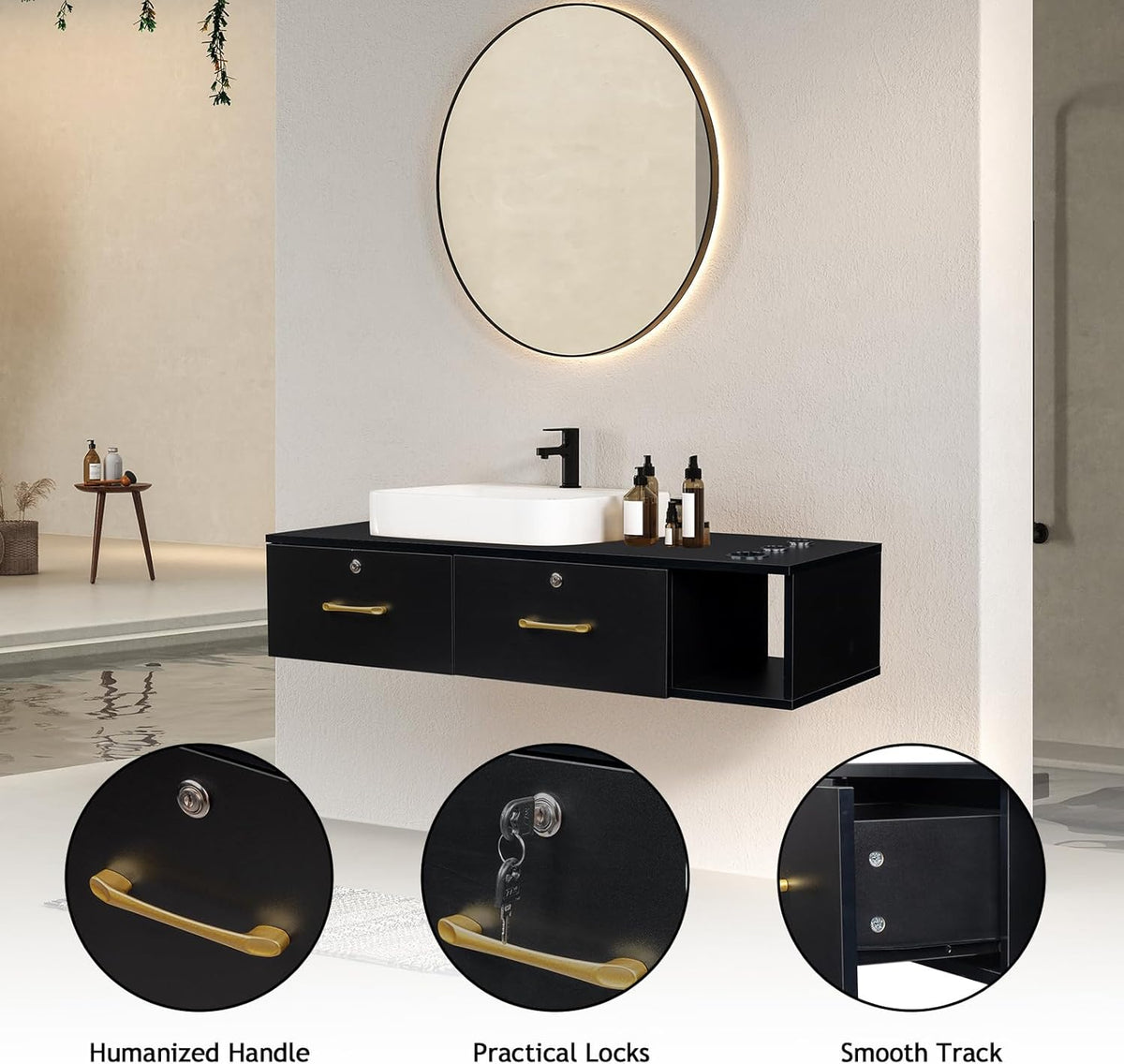 Black Wall Mount Station with Drawers Storage Cabinet C96777