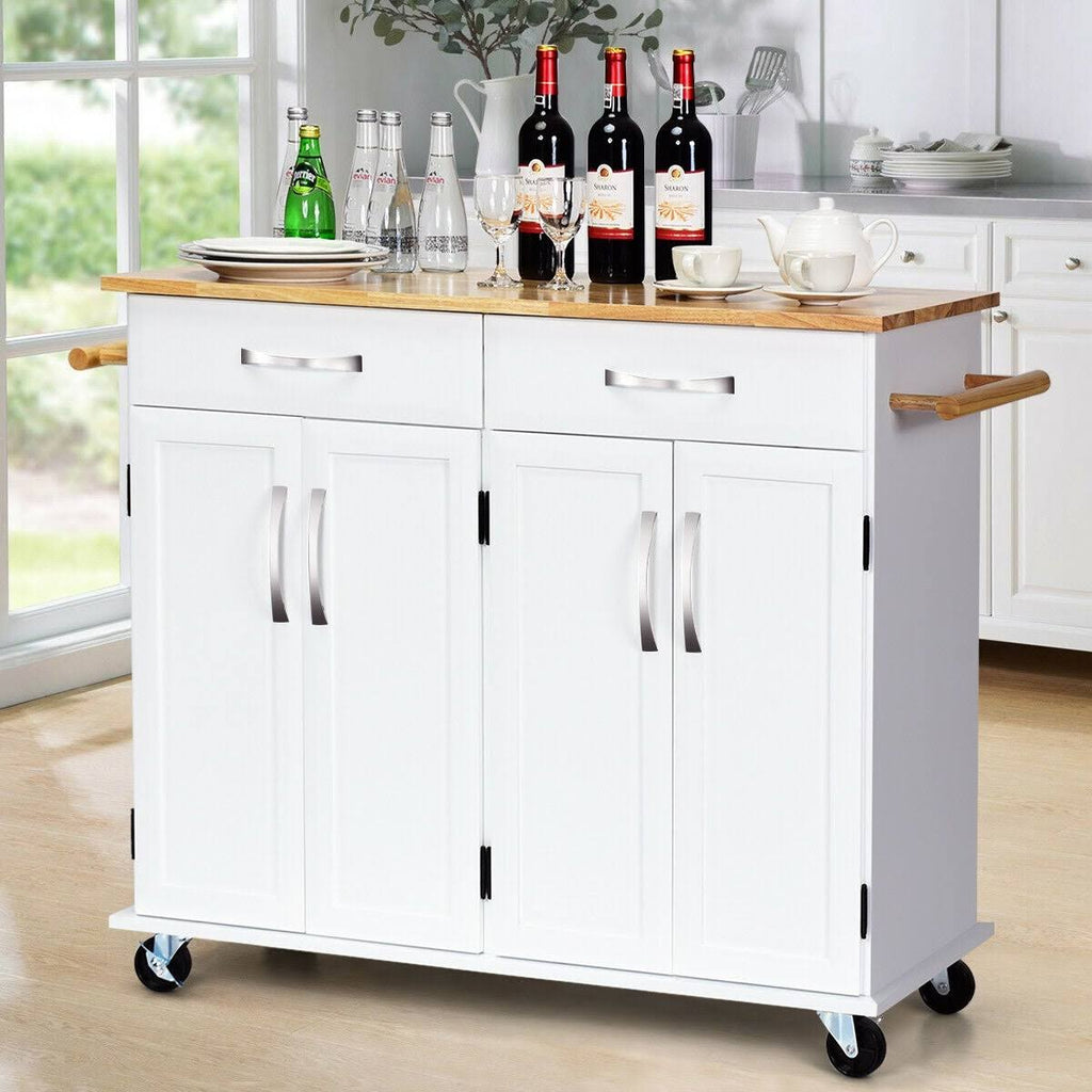 White Wood Top Rolling Kitchen Utility Cart H71671