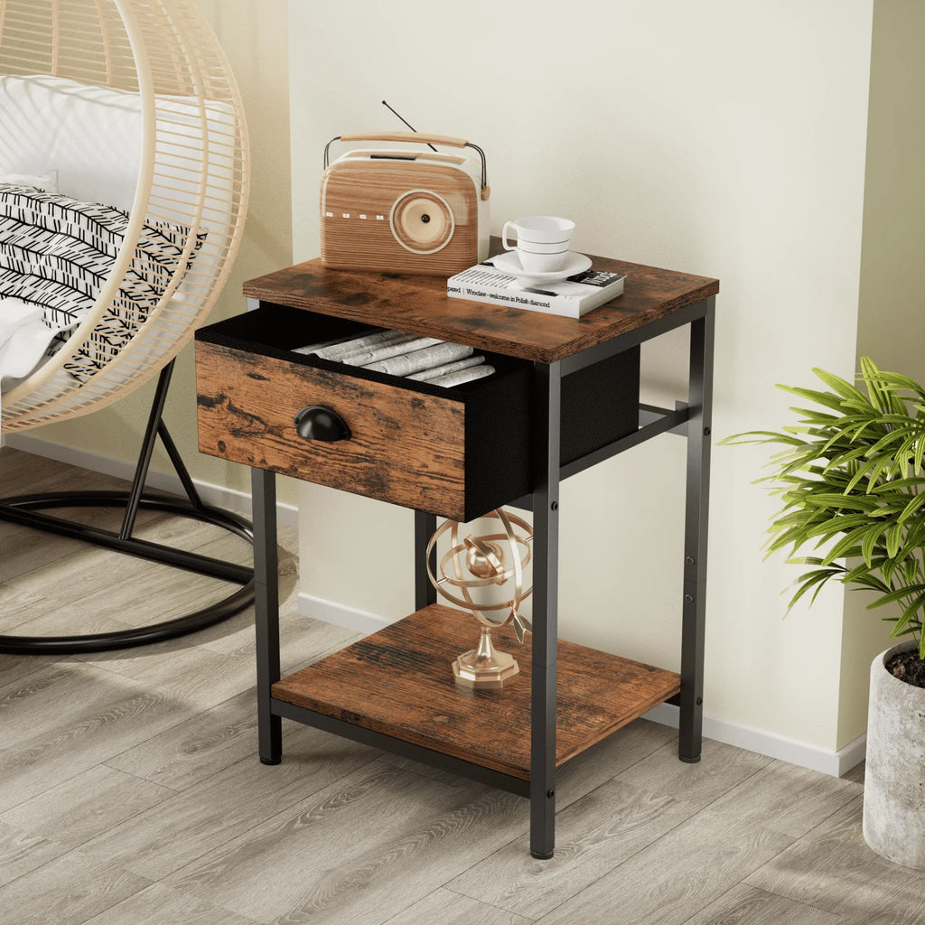 Set of 2 Nightstands with Fabric Drawer & Storage Shelf M70379