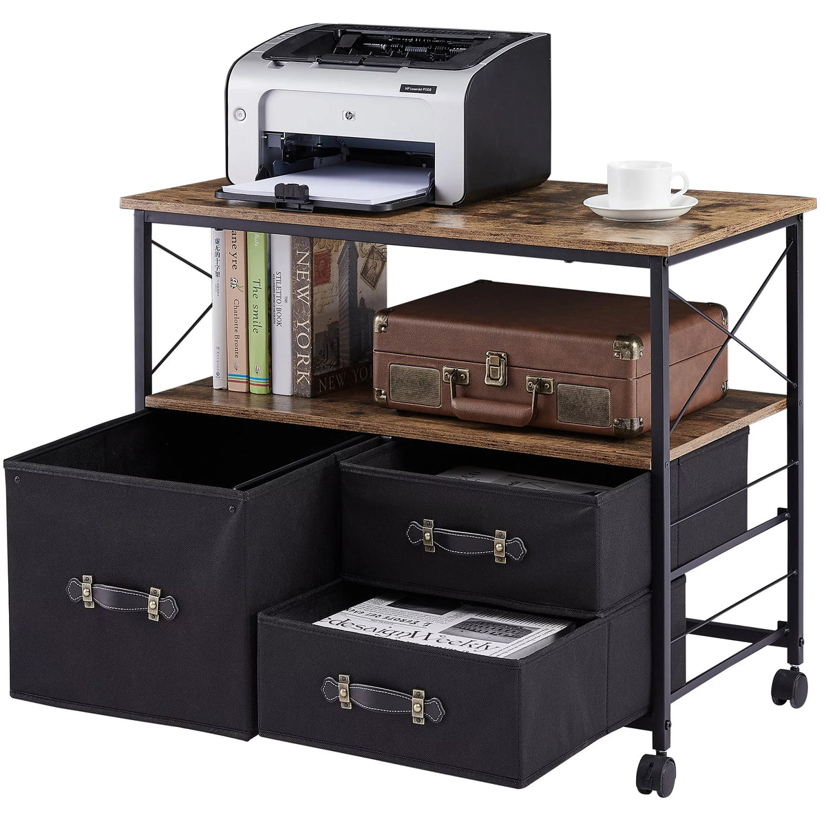3 Drawer Rolling File Cabinet with Storage Shelf A537