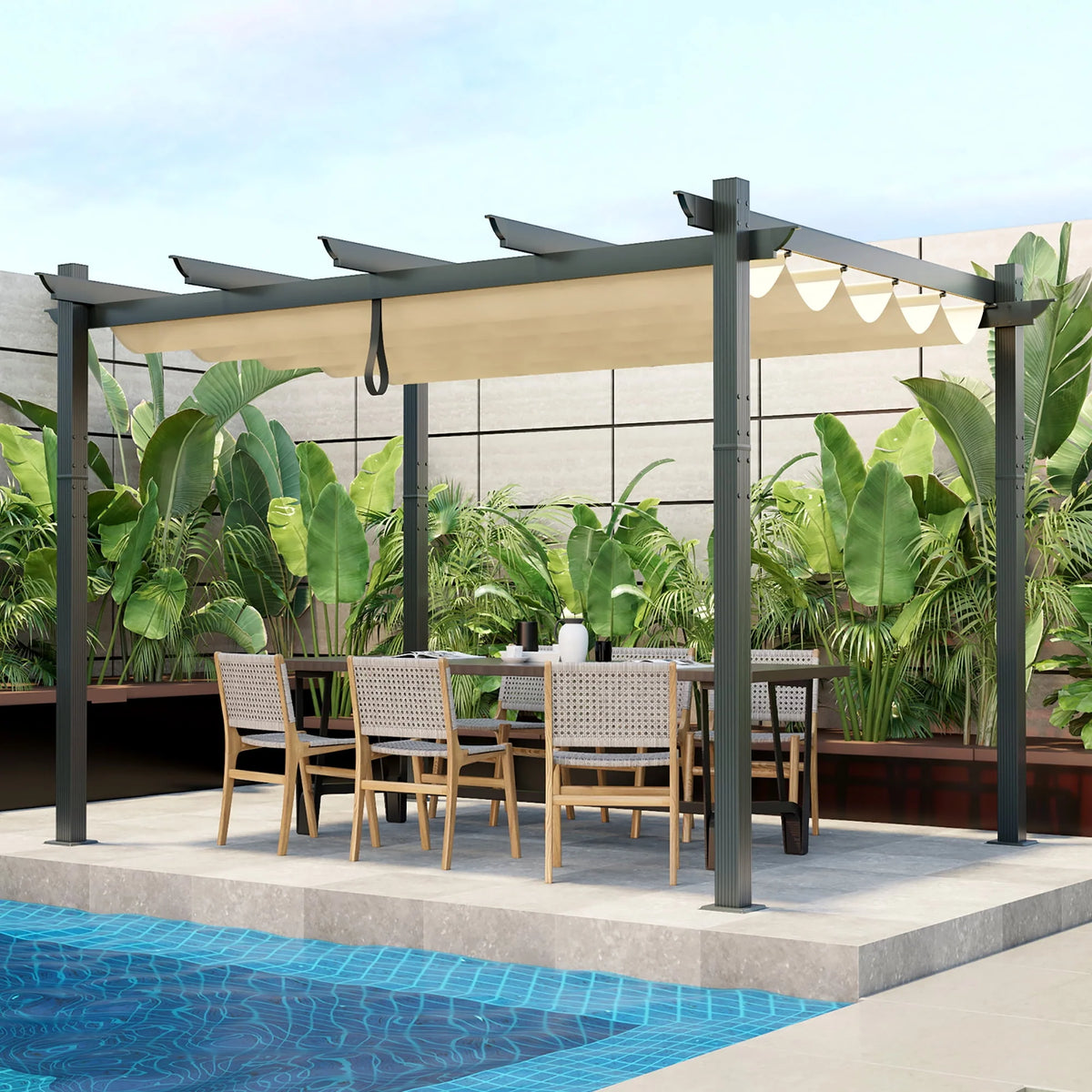 10x12ft Aluminum Retractable Pergola Canopy Shelter F411564