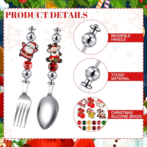 12 Sets Beadable Spoon Fork Set Christmas Kitchen Utensils N2921
