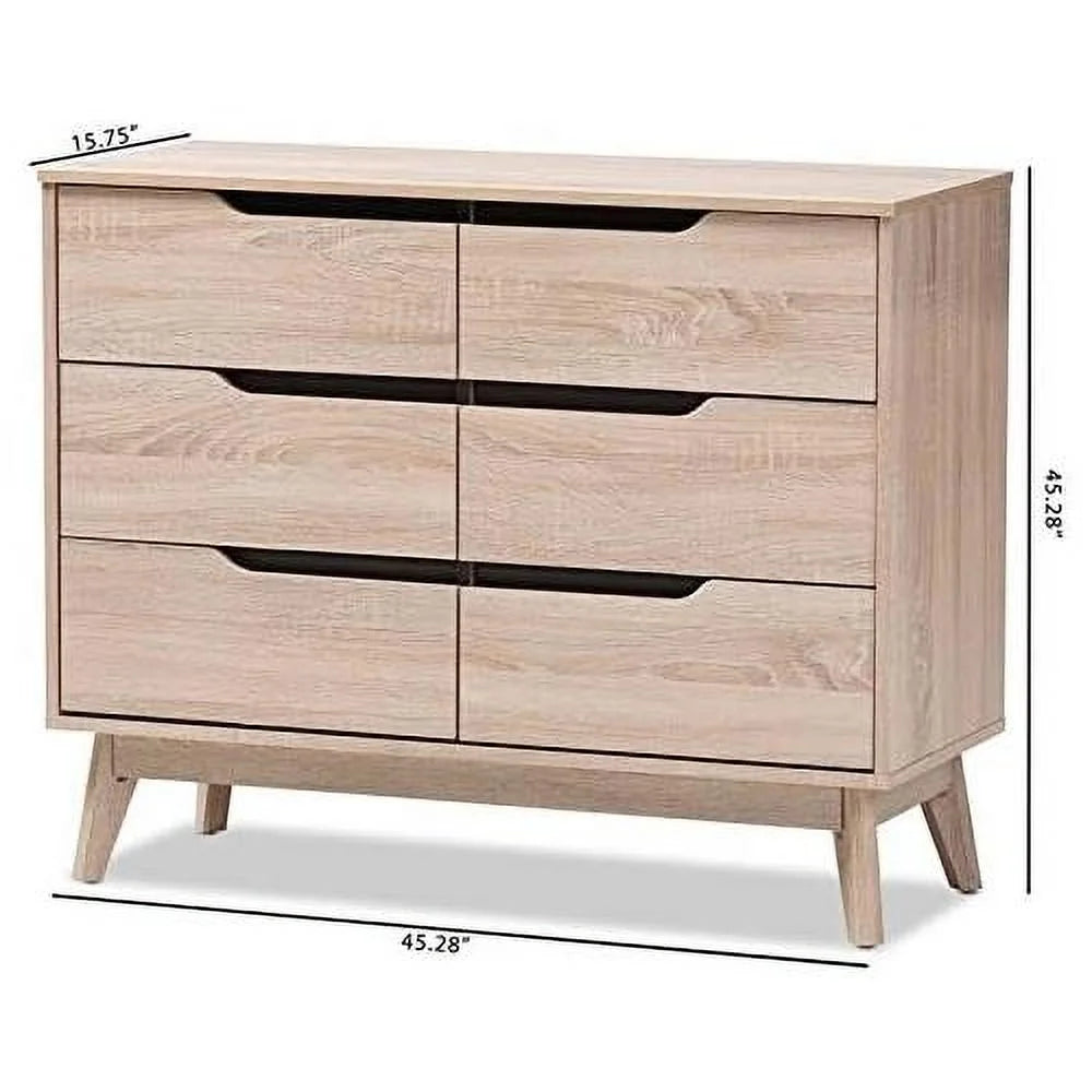 6 Drawer Wood Double Dresser Light Brown A1784