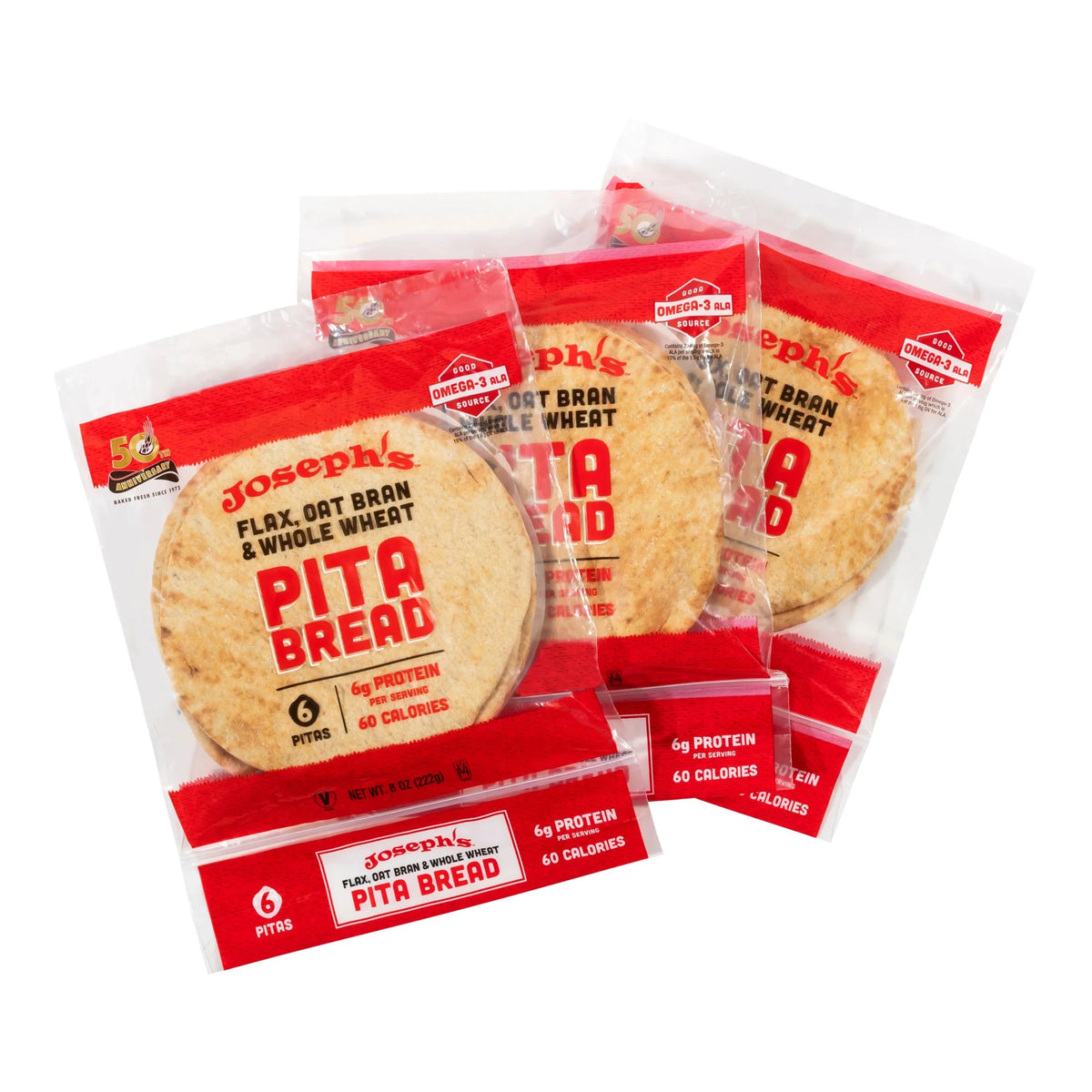 Low Net Carb Flax Pita Bread, 8 oz, 3 Pack, 18 Count T13709
