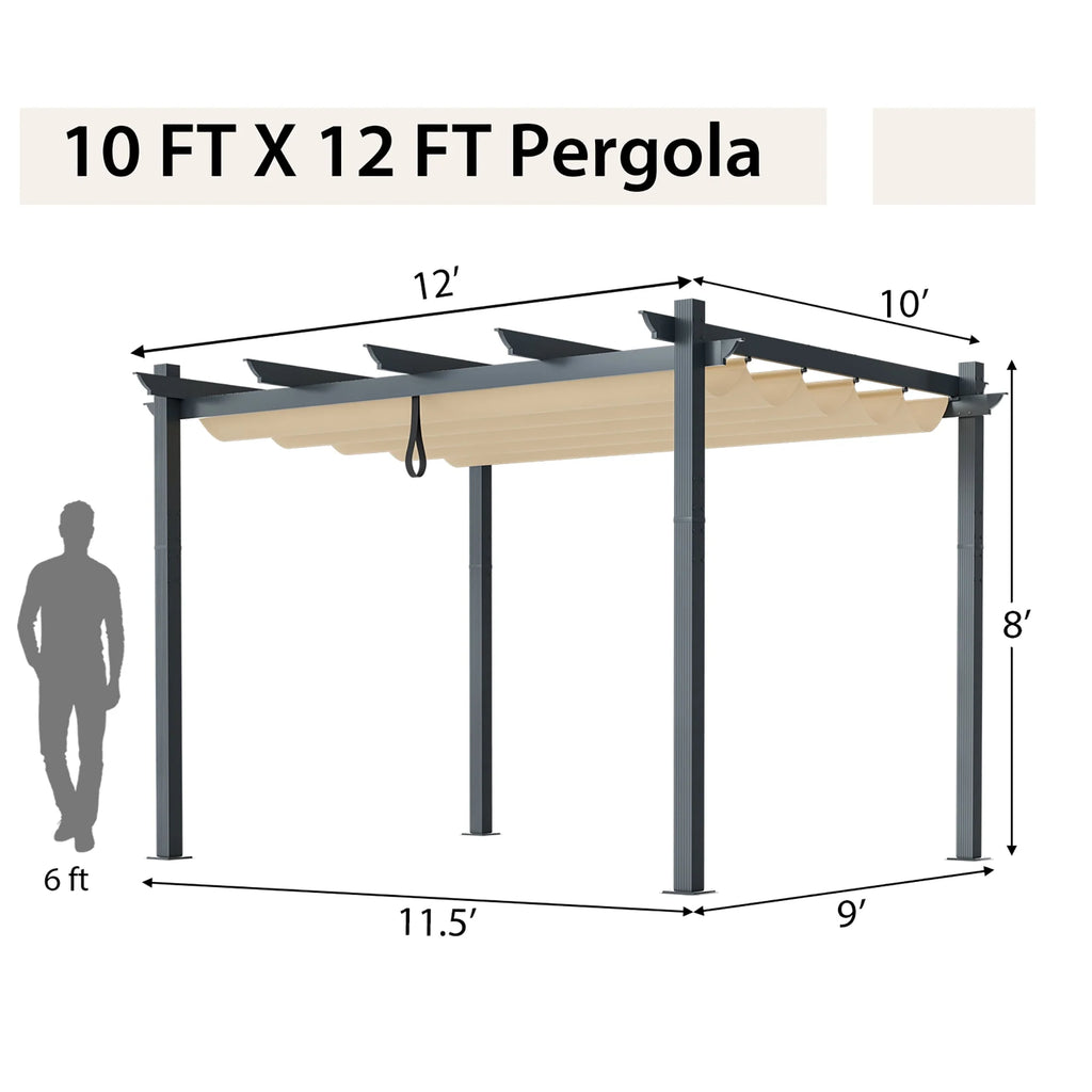 10x12ft Aluminum Retractable Pergola Canopy Shelter F411564