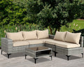6 Pieces Patio Furniture Sets Outdoor Sectional Patio Sofa with Cushion Glass Table, Beige I960
