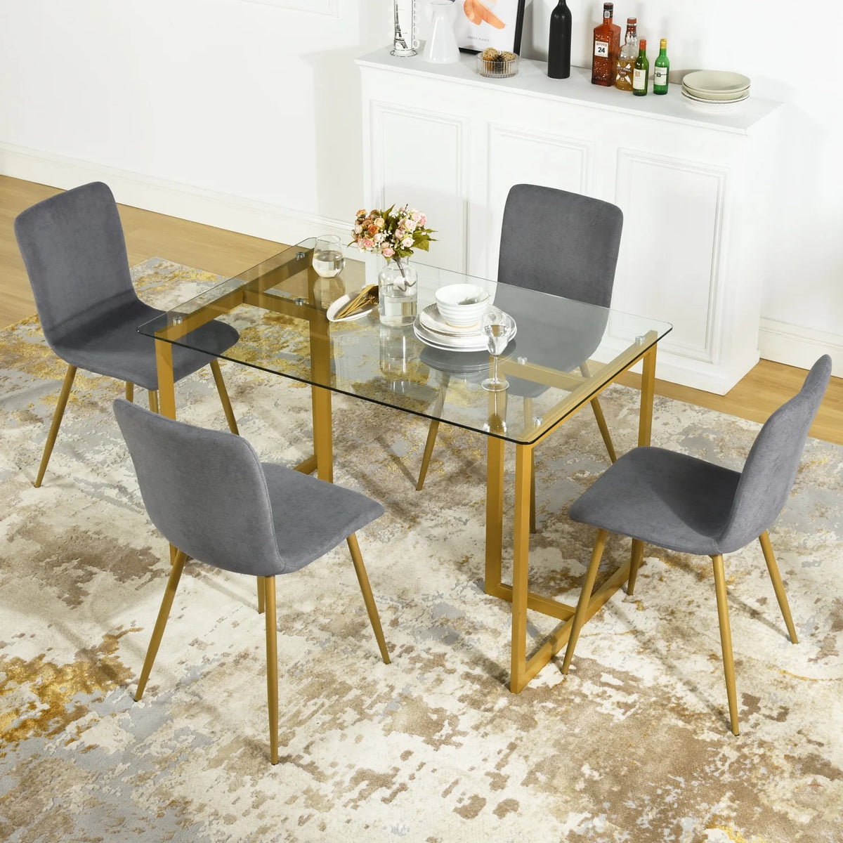 Velvet Dining Chairs Set of 4 Dark Gray Metal Legs W104888