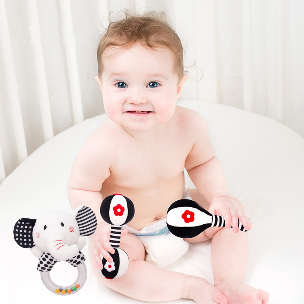 3PCS Black and White Plush Baby Rattles Q170