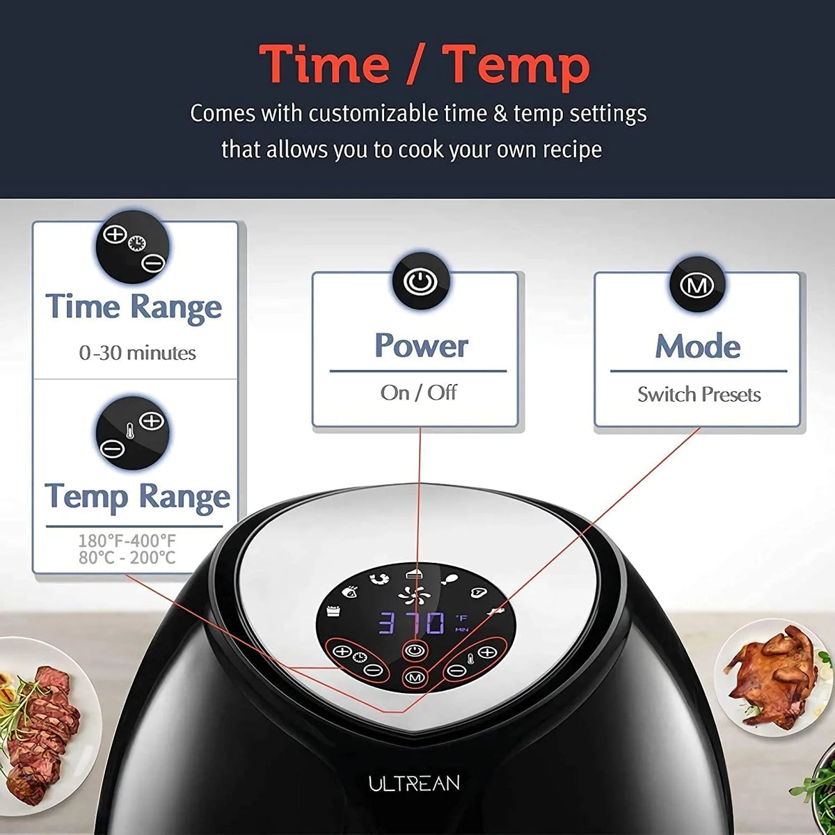 Large Air Fryer 8.5 Quart with Touch Screen (Black) U9885