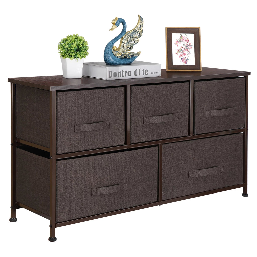 Brown 5 Drawer Fabric Dresser Q13509