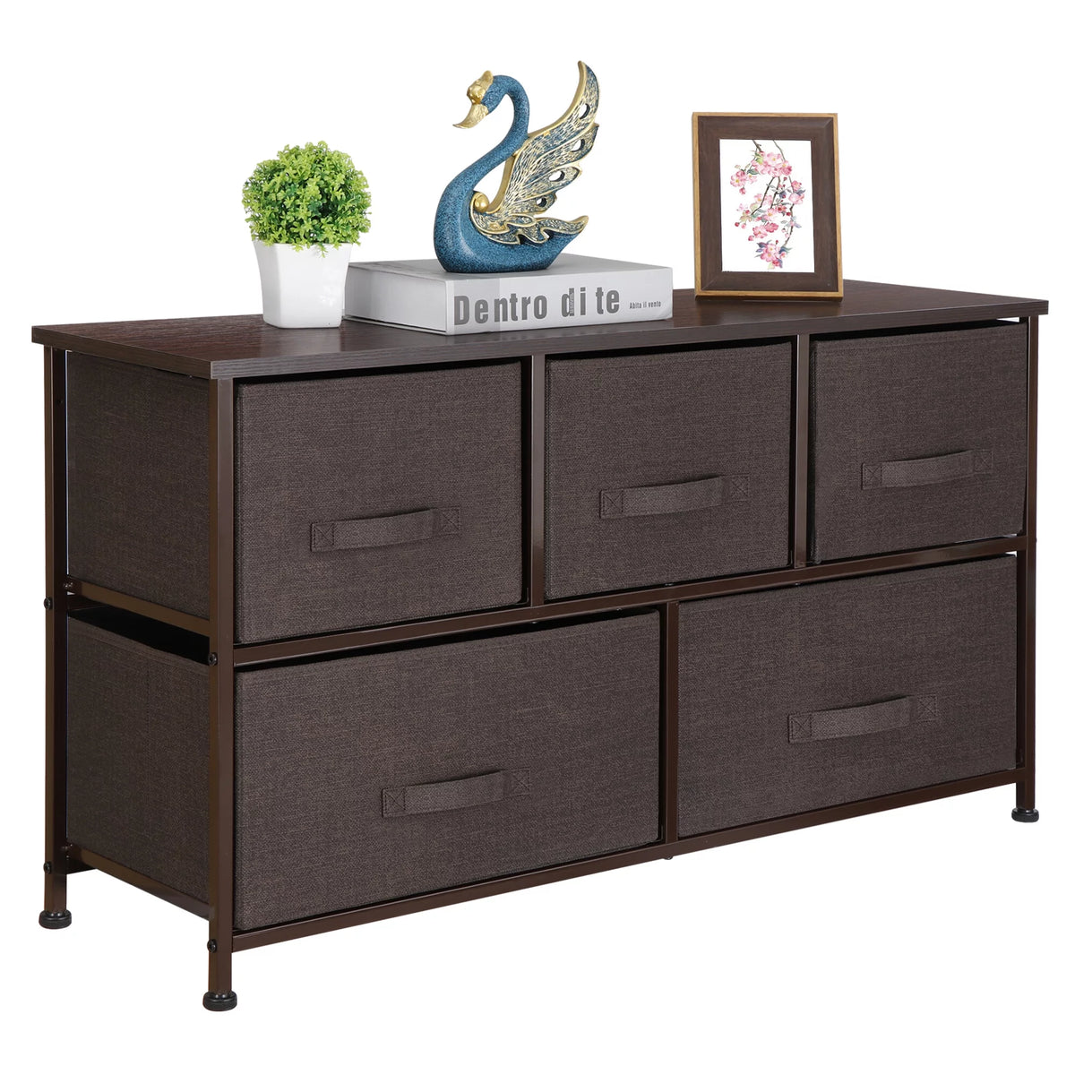 Brown 5 Drawer Fabric Dresser Q13509