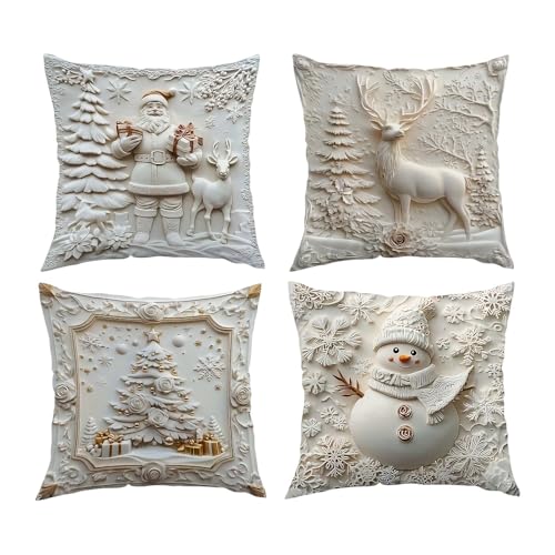 Christmas Pillow Covers Set of 4 White 20 inch K245