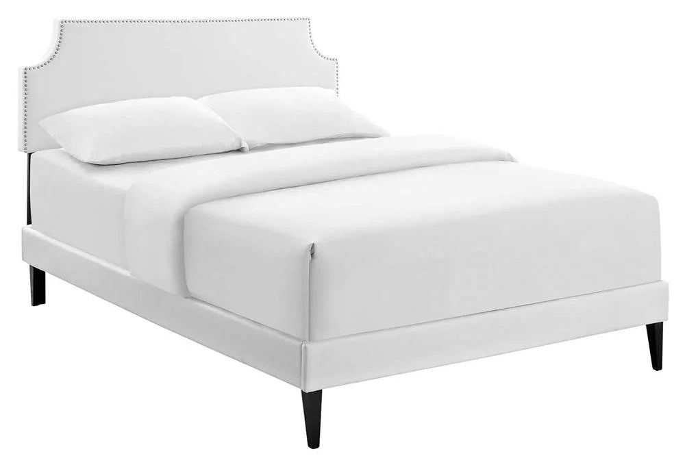 White Faux Leather Full Platform Panel Bed P5318