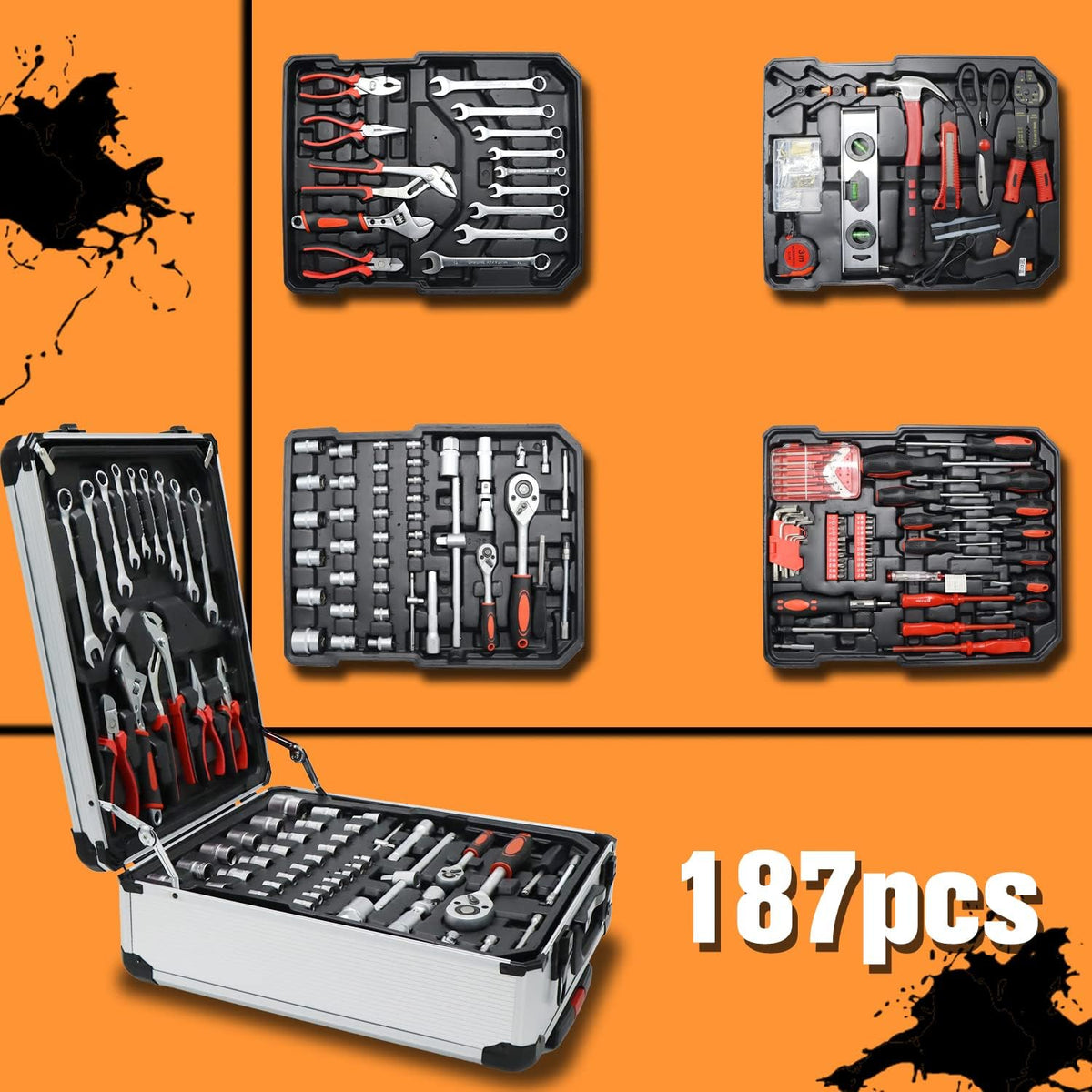 187-Piece Tool Kit with Wheels Tool Box J47461