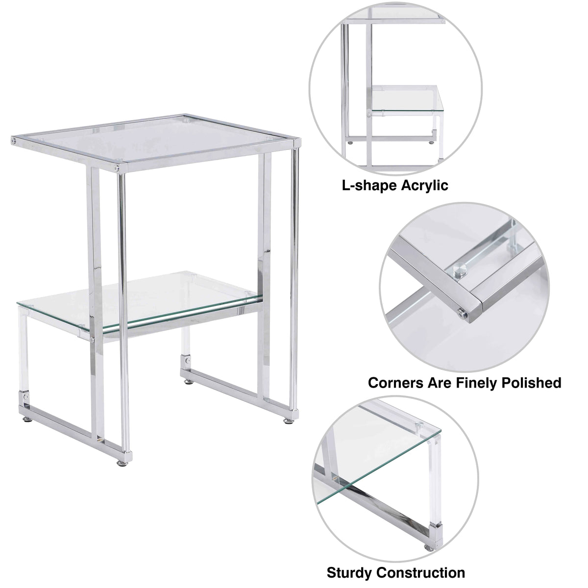 Chrome 2-Tier Acrylic Glass Top C Shape Side Table T813677