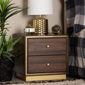 Walnut Brown Wood and Gold Metal 2-Drawer Nightstand H3402