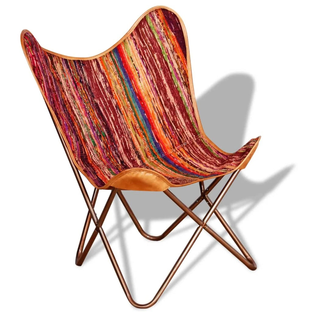 Vintage Butterfly Chair Chindi Fabric Iron Frame Multicolour P171515