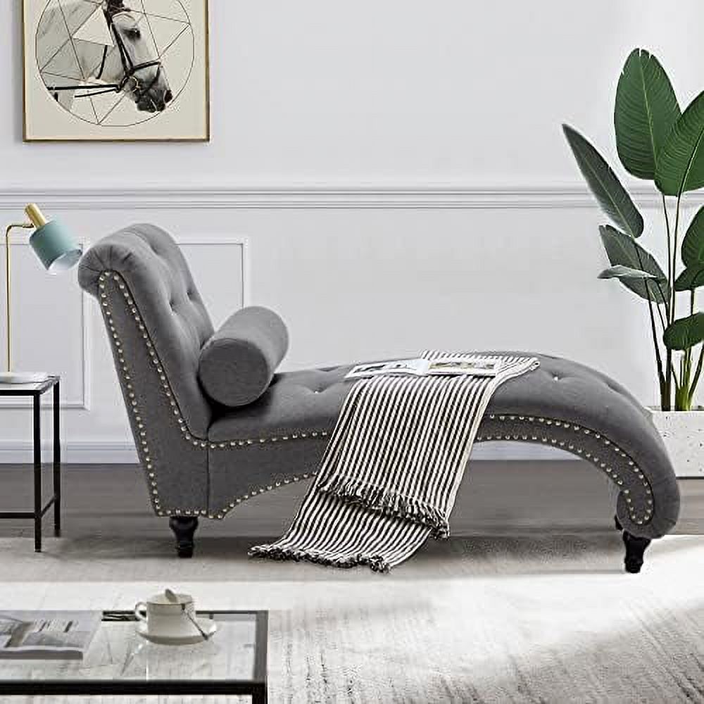 Gray Upholstered Chaise Lounge Chair L759