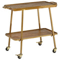 Natural Gold 2-Tiered Rolling Bar Cart with Wheels Y4098