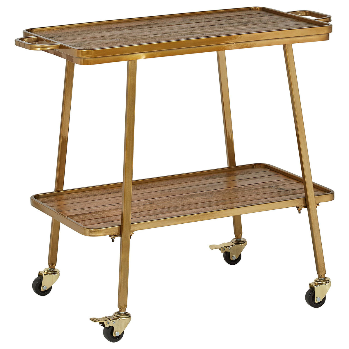 Natural Gold 2-Tiered Rolling Bar Cart with Wheels Y4098