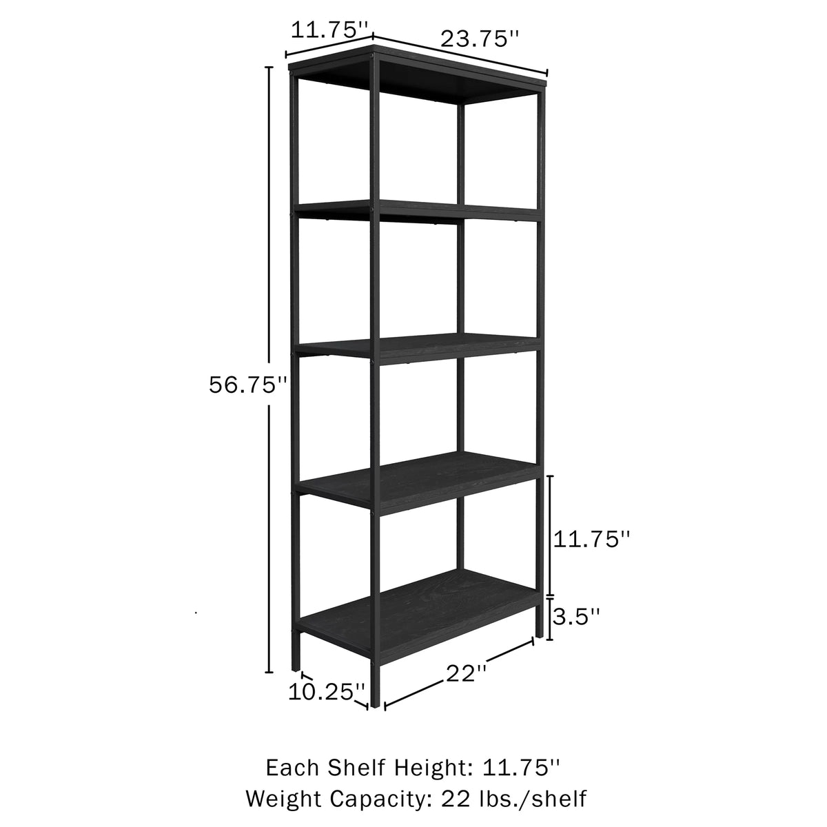 5-Tier Black Woodgrain Bookshelf S61864