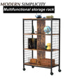 Wood Metal Movable Bookshelf Storage Rack with Wheels P549663