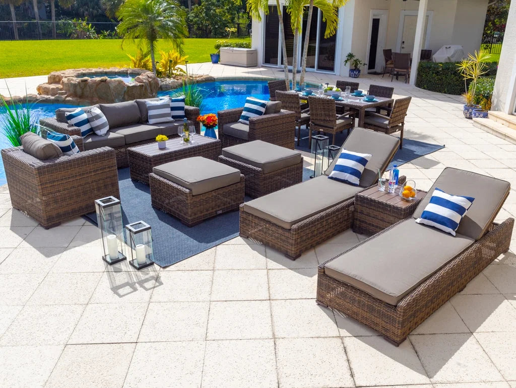 16-Piece Resin Wicker Outdoor Furniture Set with Sofa, Dining Set, and Chaise Lounge H9773