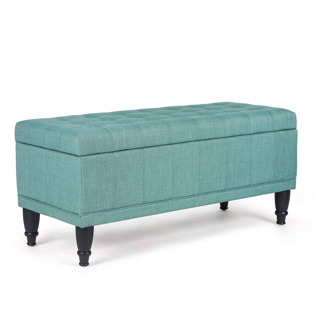 Tufted Light Teal Rectangular Storage Ottoman N451352