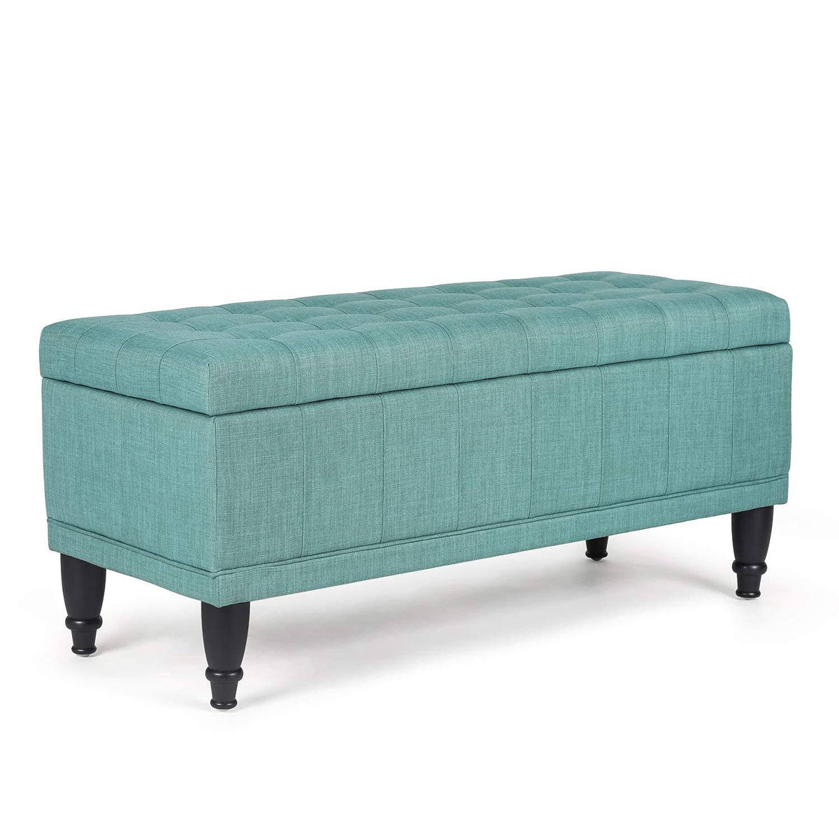 Tufted Light Teal Rectangular Storage Ottoman N451352