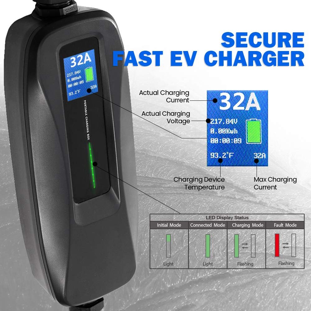 Portable Electric Vehicle Charger, NEMA 6-50 220V-240V 20ft Cable, SAE J1772 L5604