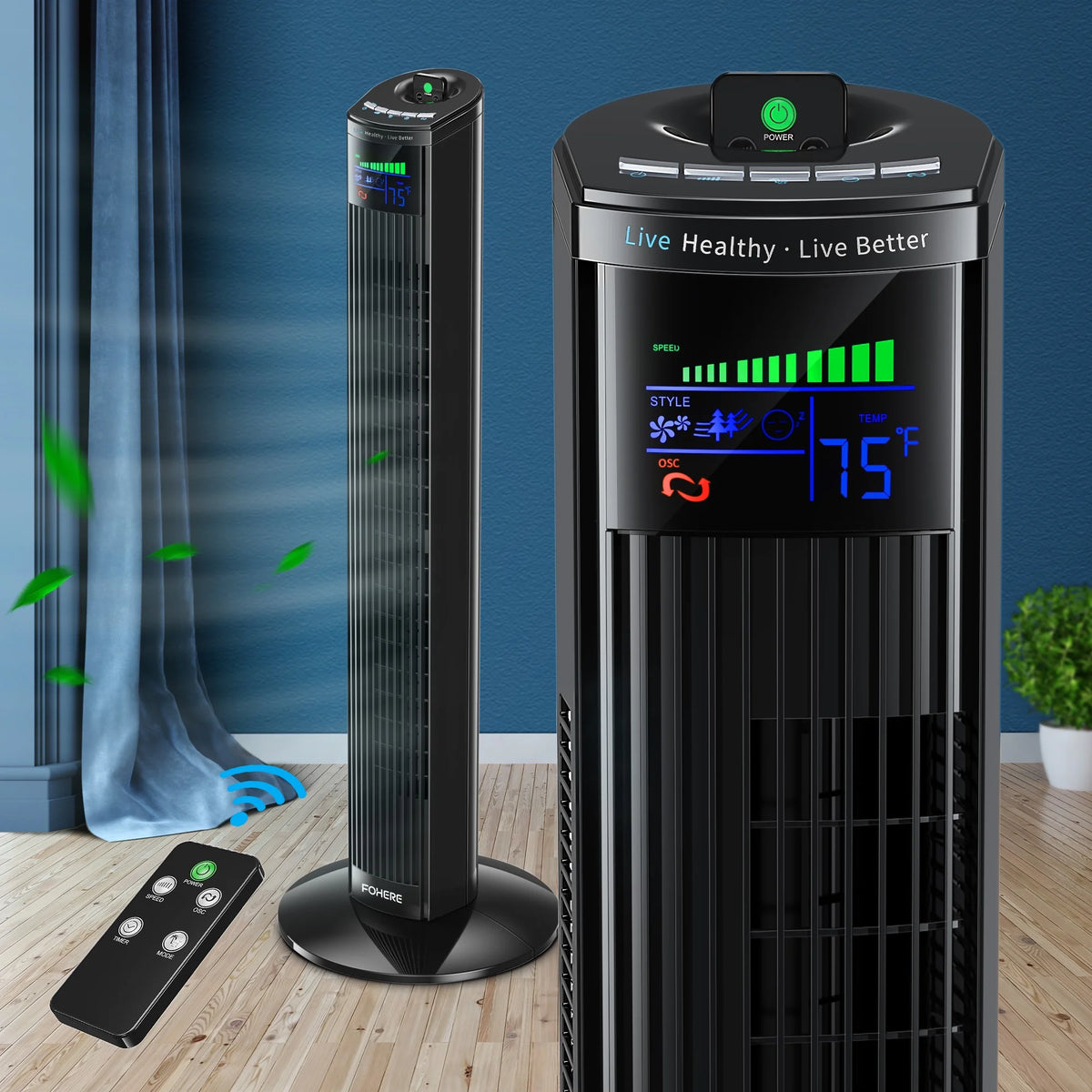 36" Oscillating Tower Fan with Remote Control (Black) O1581