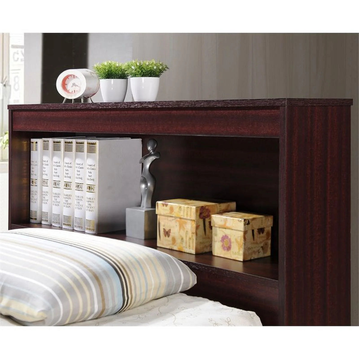 2 Piece Bedroom Set with Captain Bed and 2 Door Armoire in Mahogany L274