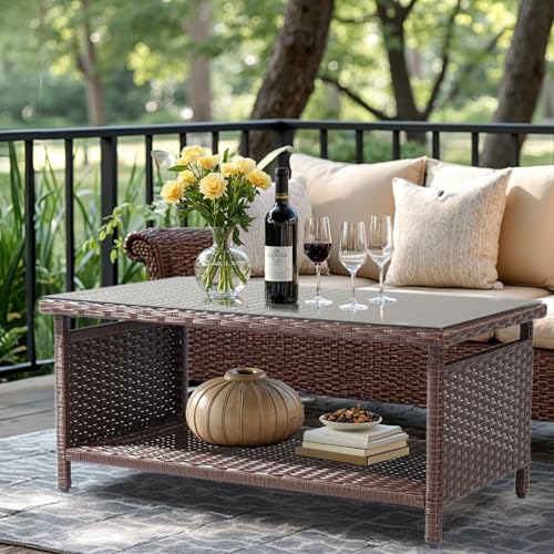 Brown Wicker Coffee Table with Storage N218134