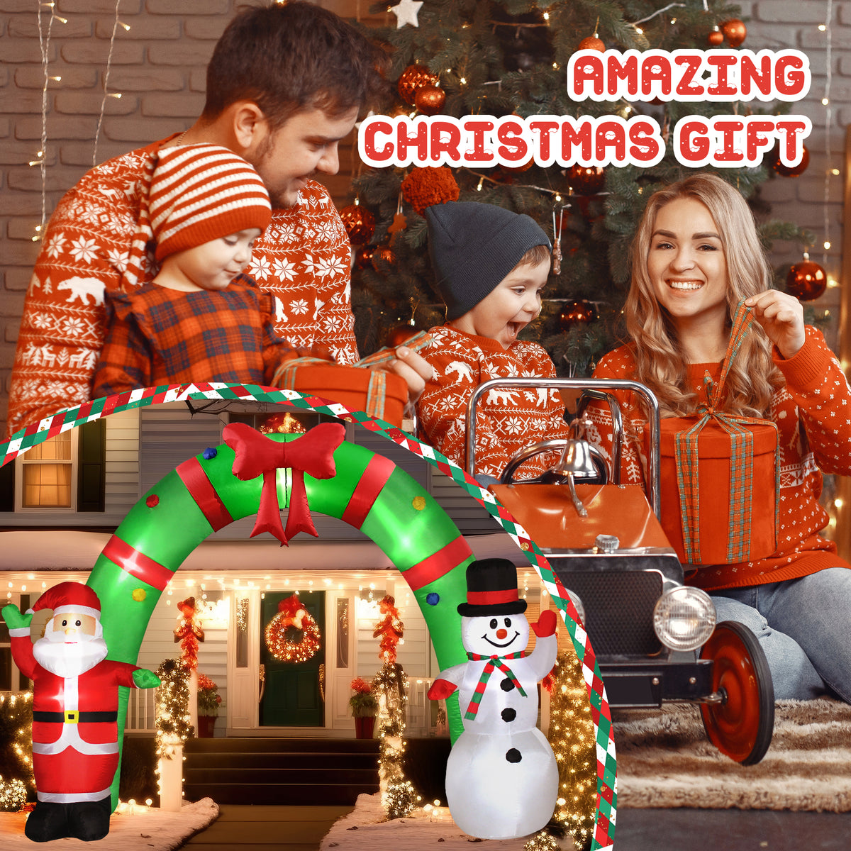 10FT Christmas Inflatable Archway Santa Claus and Snowman with LED Lights U1822