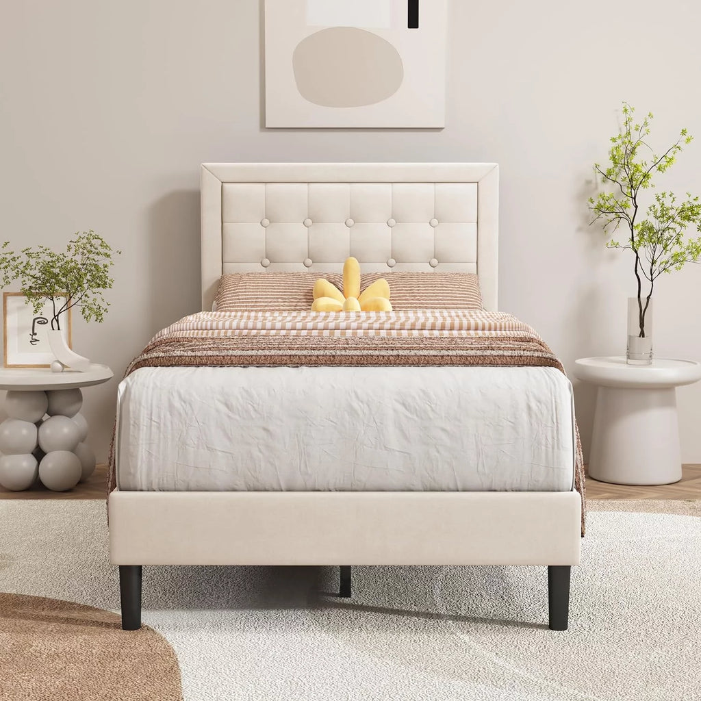 Pink Velvet Upholstered Platform Bed Frame Twin Size P118