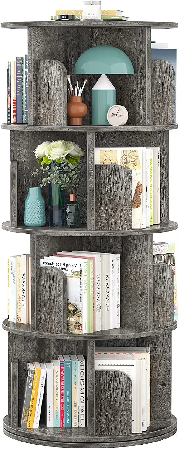 Grey Oak 4 Tier Rotating Corner Bookshelf A459394