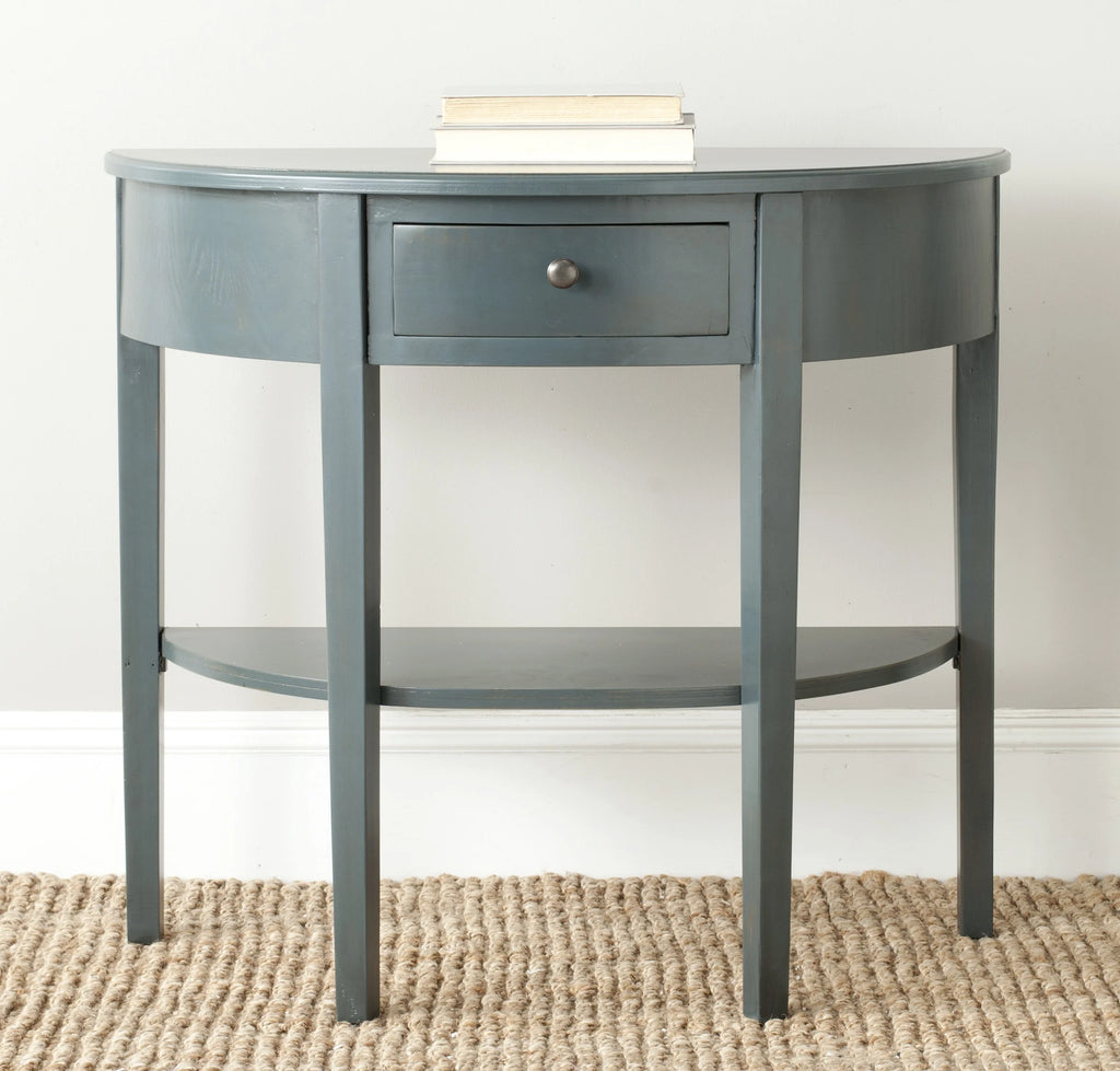 Steel Teal Demilune Console with Storage Drawer C1784