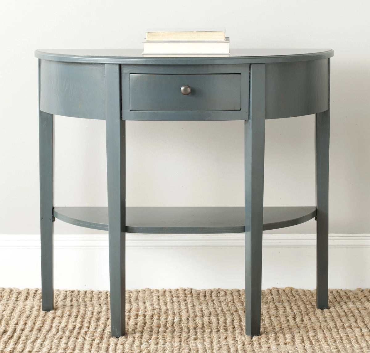 Steel Teal Demilune Console with Storage Drawer C1784