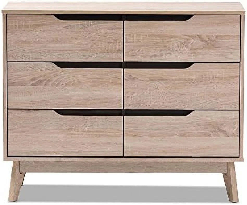 6 Drawer Wood Double Dresser Light Brown A1784