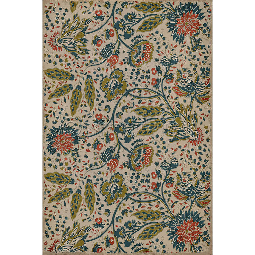 Beige/Green/Blue Square Vinyl Garden Rug O3065