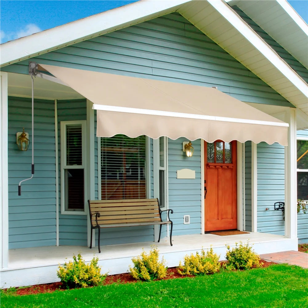 Beige Retractable Patio Sun Shade Awning with Hand Crank E838