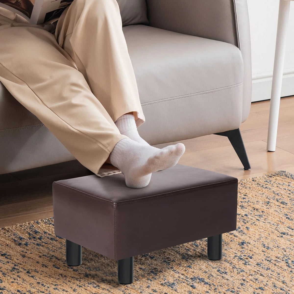Small Brown Footstool Ottoman L968187