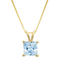 Princess Cut Natural Sky Blue Topaz 14k Yellow Gold Pendant with 16" Gold Chain H659