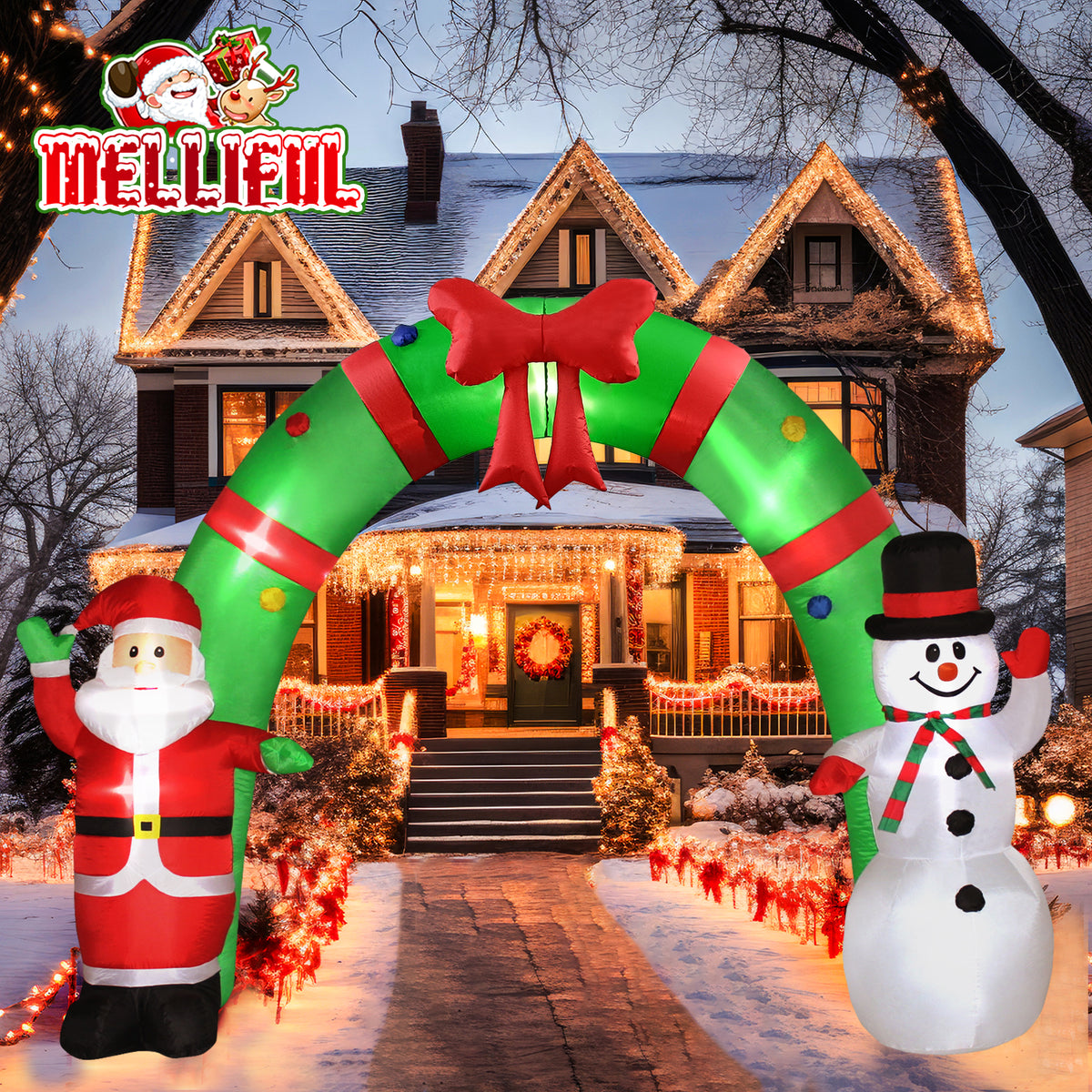 10FT Christmas Inflatable Archway Santa Claus and Snowman with LED Lights U1822