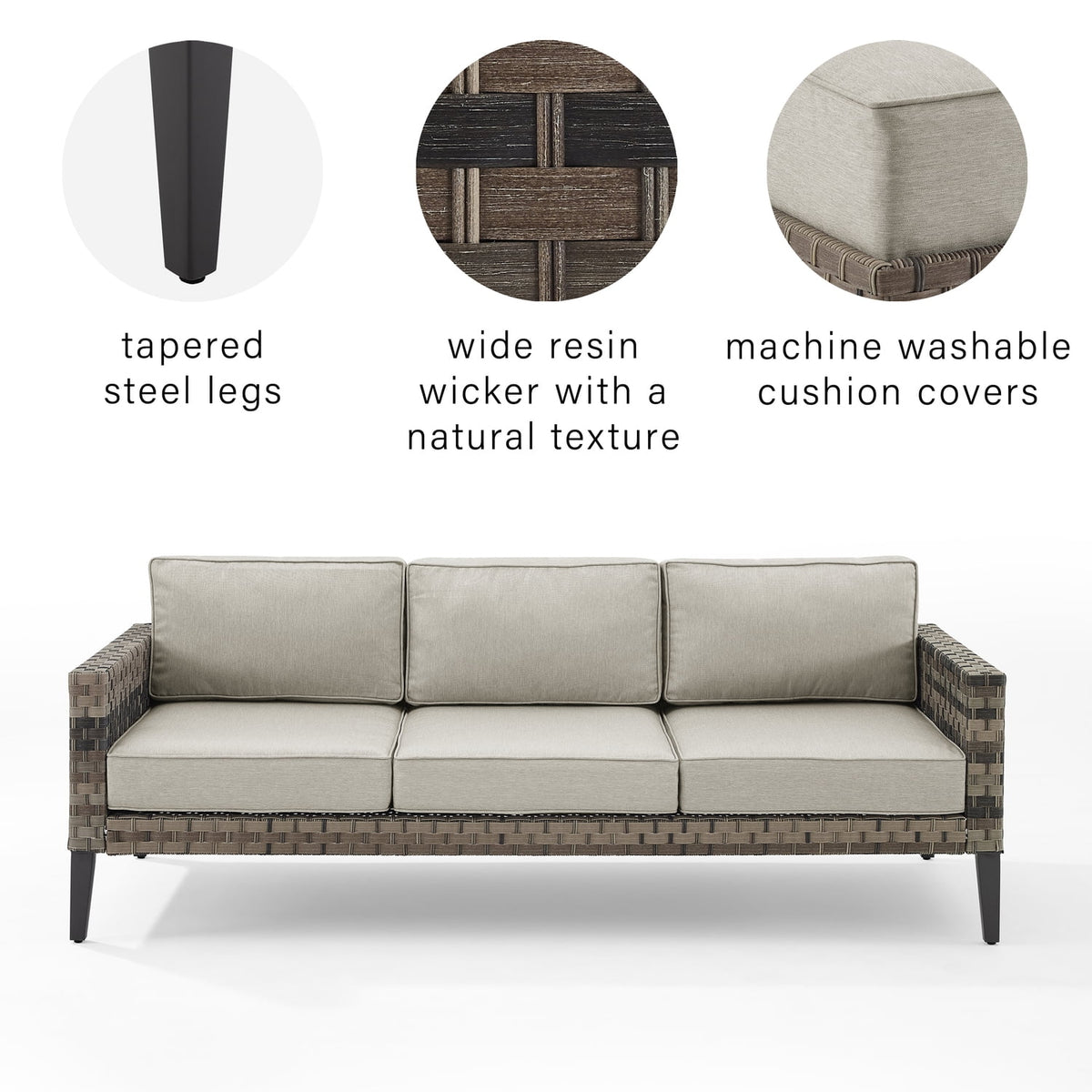 Modern Wicker Outdoor Sofa in Taupe/Brown S9791