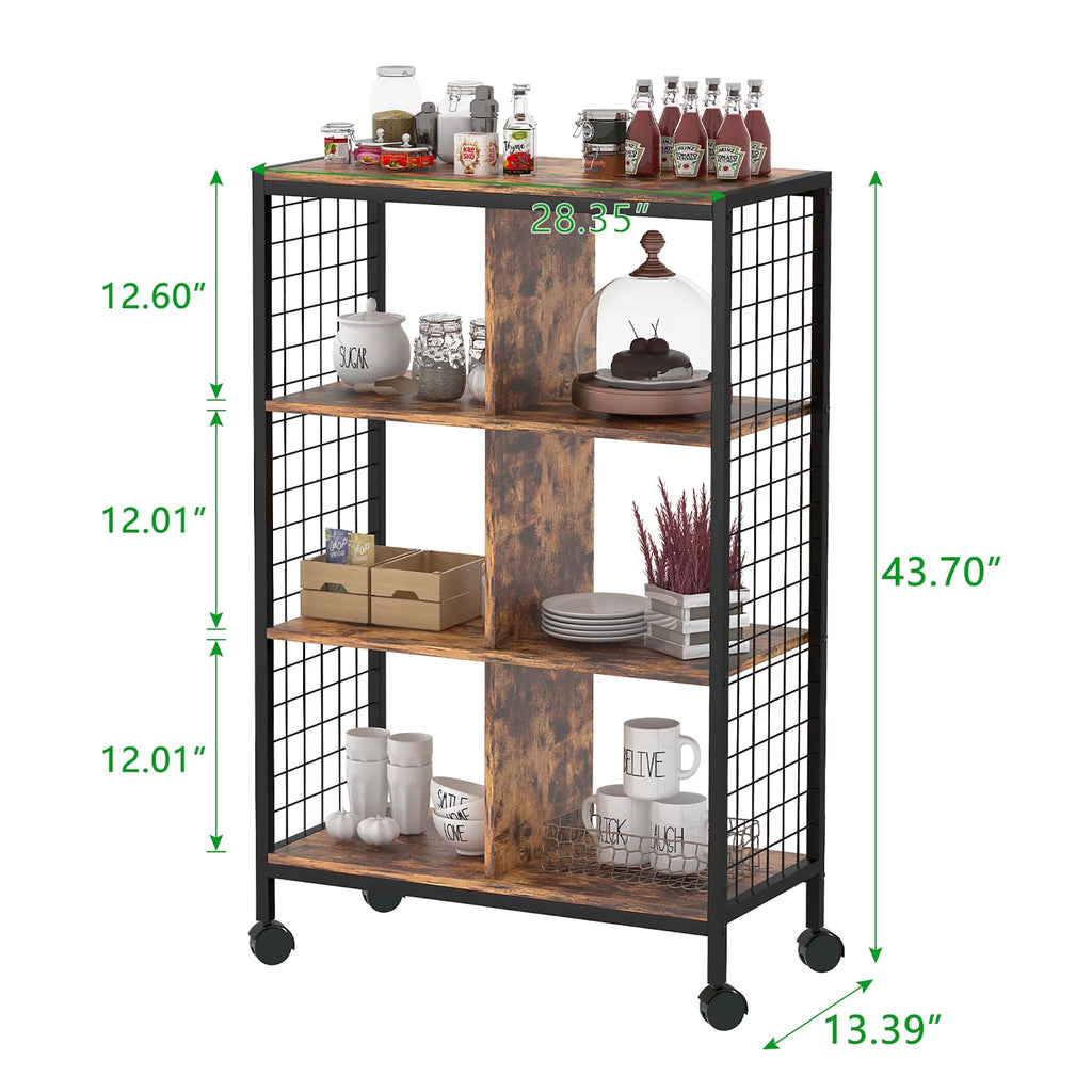 Wood Metal Movable Bookshelf Storage Rack with Wheels P549663